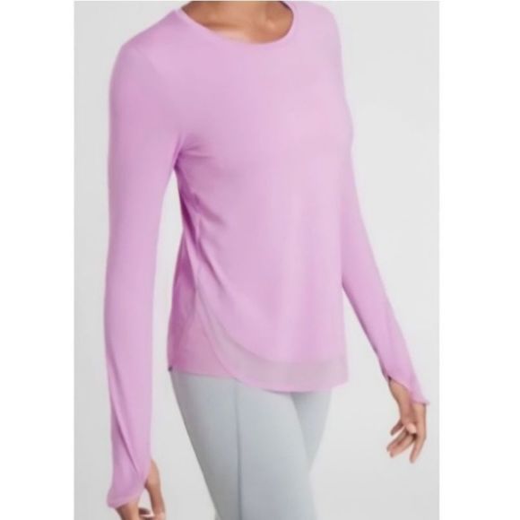 Athleta Cadence Pink Mesh Longsleeve with thumbholes - Picture 2 of 5